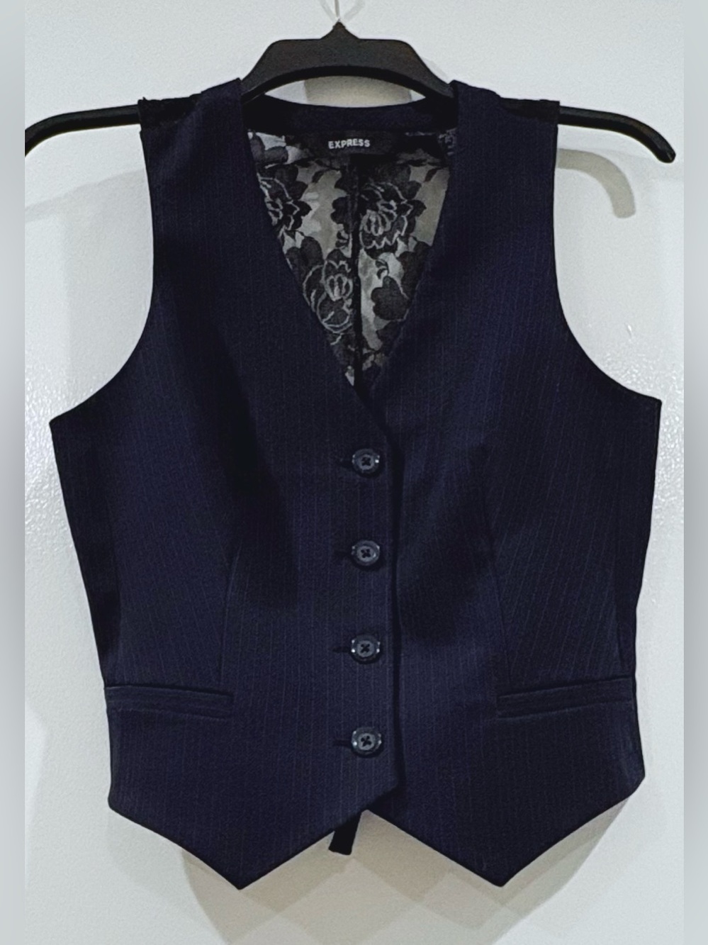 Express Navy Blue Pinstriped Pencil Skirt w/Matching Vest Suit - Picture 2 of 10